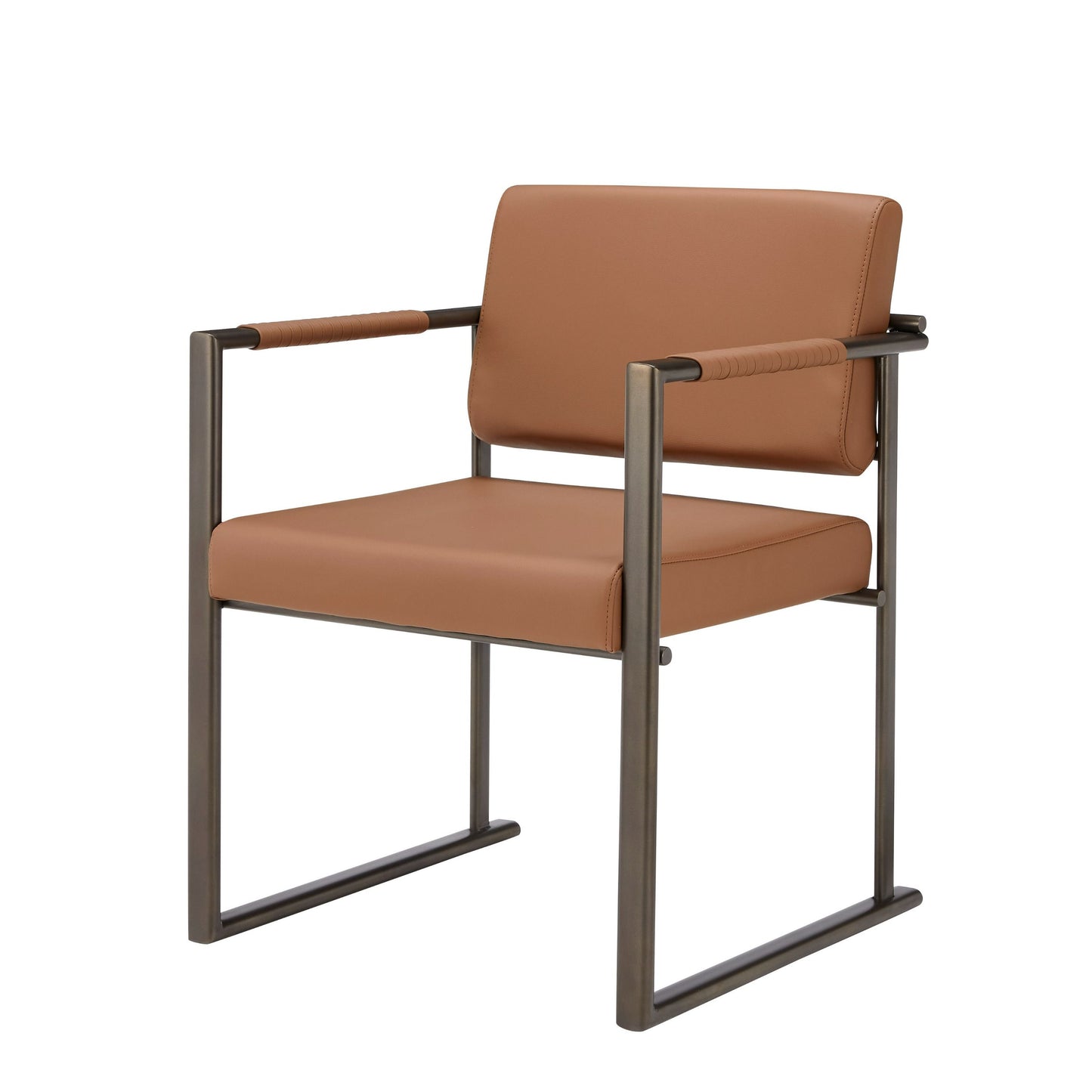 Modrest Atlan Modern Camel Vegan Leather Dark Gold Dining Chair Contemporary Elegance with Luxurious Comfort for Modern Dining Spaces