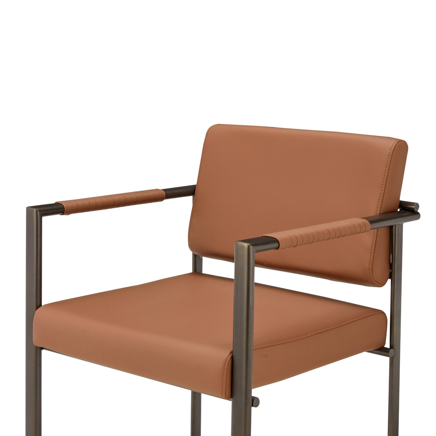 Modrest Atlan Modern Camel Vegan Leather Dark Gold Dining Chair Contemporary Elegance with Luxurious Comfort for Modern Dining Spaces