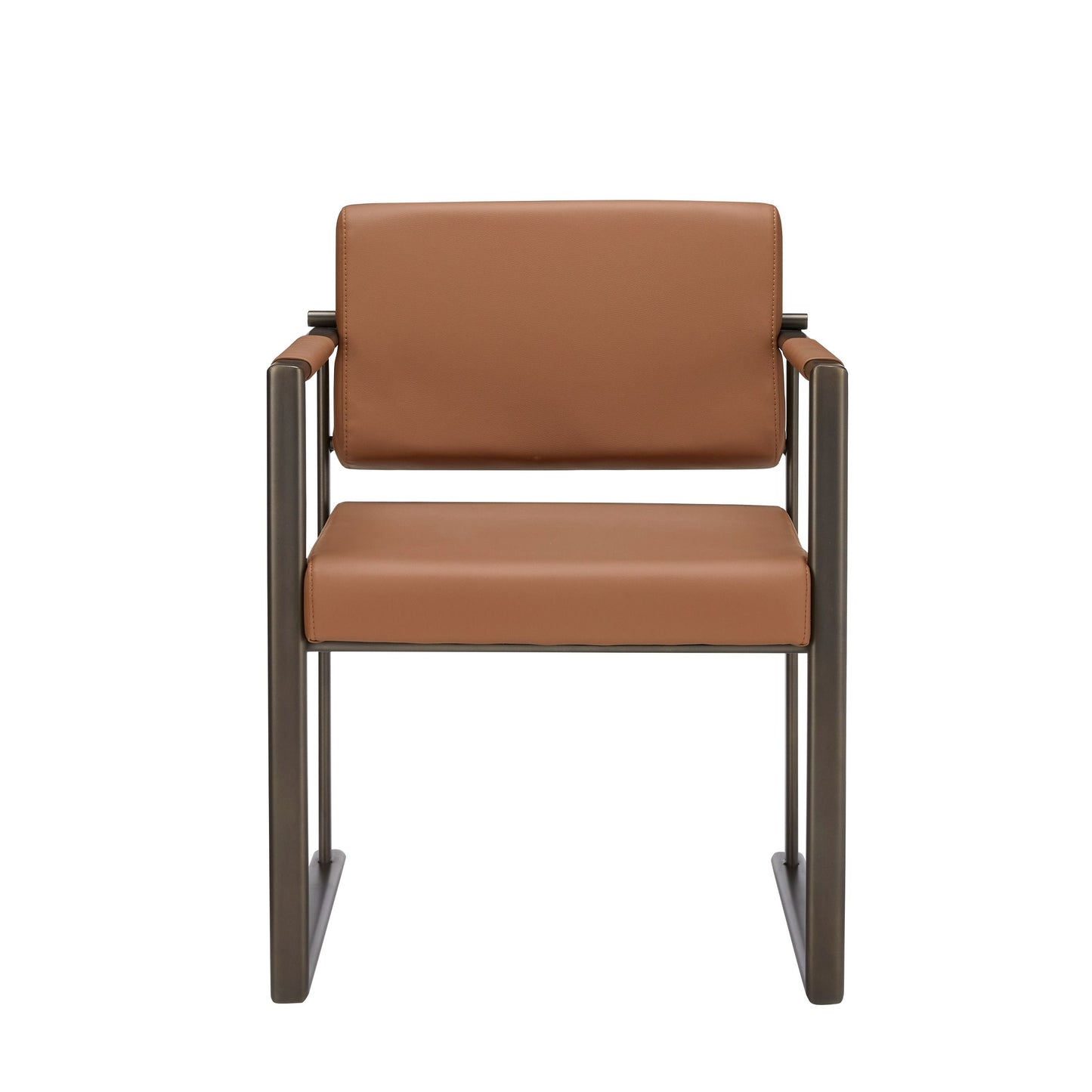 Modrest Atlan Modern Camel Vegan Leather Dark Gold Dining Chair Contemporary Elegance with Luxurious Comfort for Modern Dining Spaces
