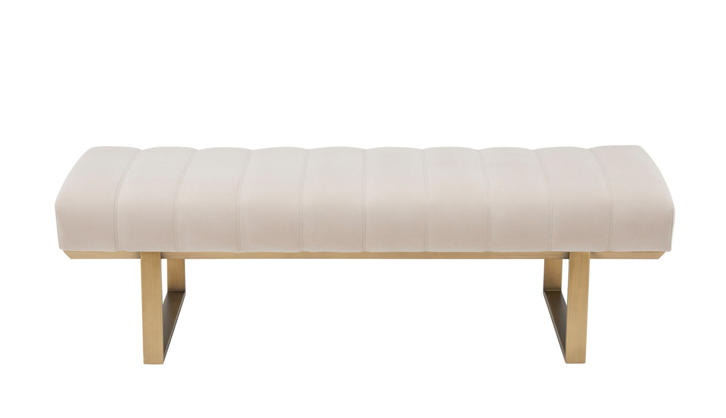 Modrest Robles Modern Beige Fabric Antique Brass Dining Bench Elegant Contemporary Seating with Timeless Design for Versatile Spaces