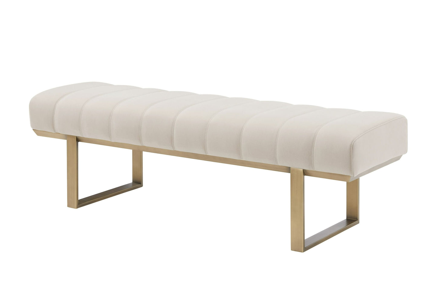 Modrest Robles Modern Beige Fabric Antique Brass Dining Bench Elegant Contemporary Seating with Timeless Design for Versatile Spaces