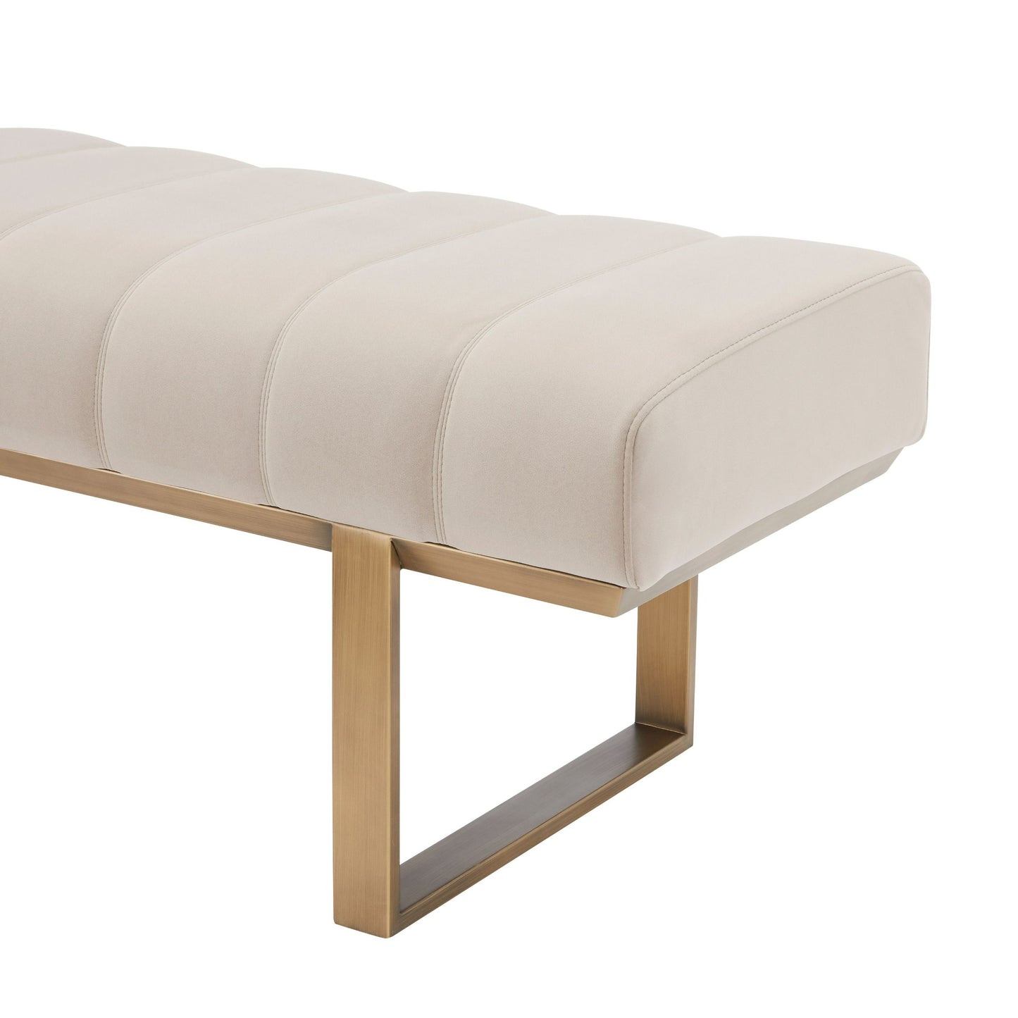 Modrest Robles Modern Beige Fabric Antique Brass Dining Bench Elegant Contemporary Seating with Timeless Design for Versatile Spaces