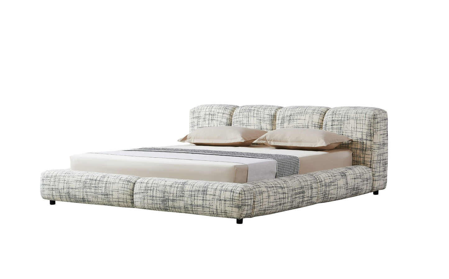 Modrest Shiloh Modern Off-White + Black Fabric Bed - Stylish and Comfortable Centerpiece for Your Bedroom