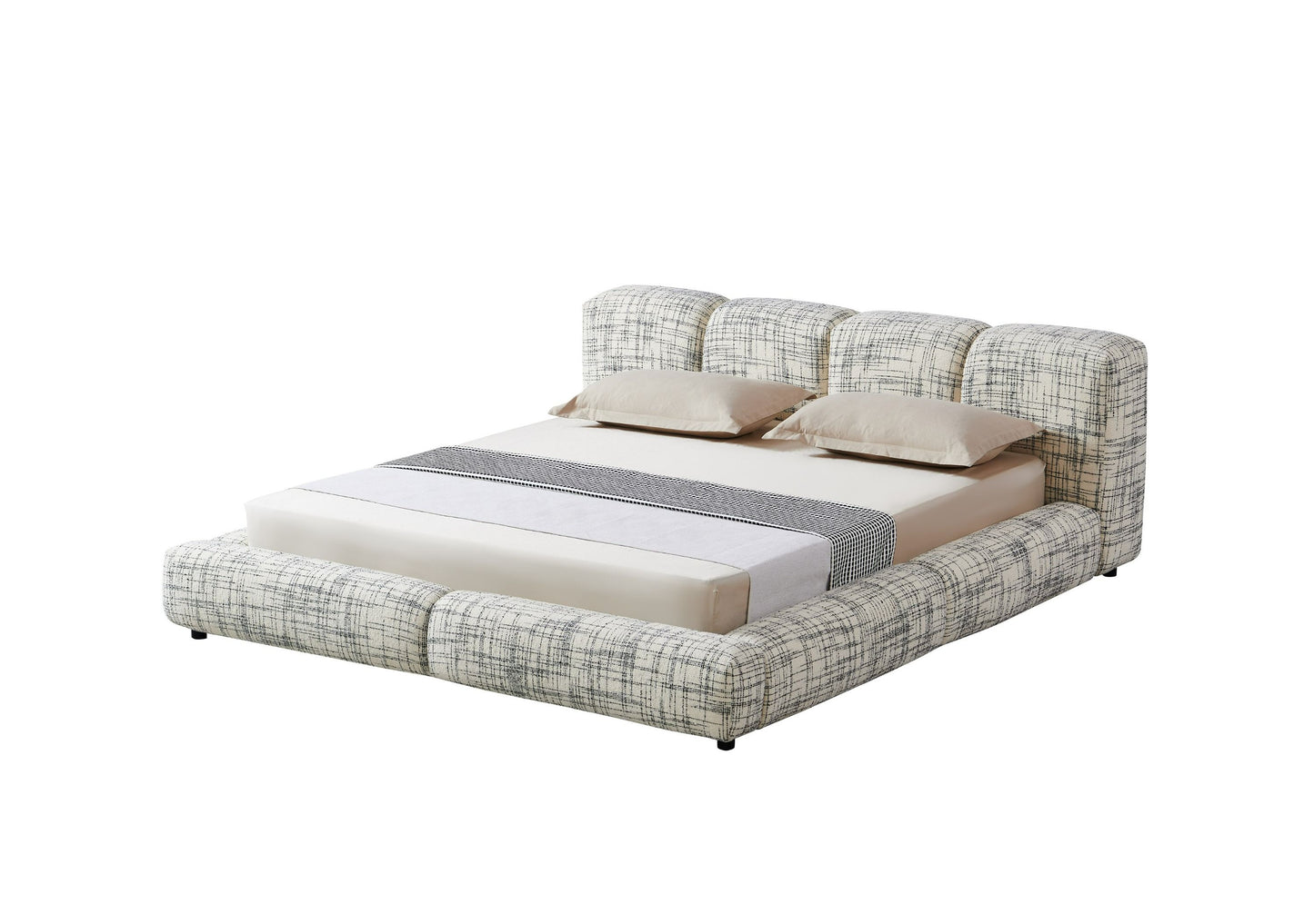 Modrest Shiloh Modern Off-White + Black Fabric Bed - Stylish and Comfortable Centerpiece for Your Bedroom