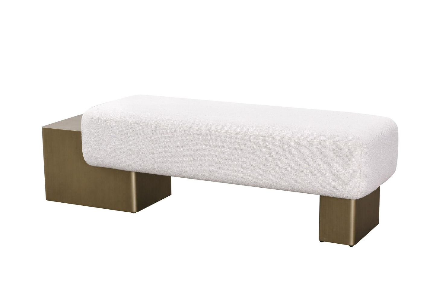 Modrest Triumph Contemporary Off-White Fabric Antique Brass Bench Sleek Contemporary Design with Luxurious Comfort for Elegant Living Spaces