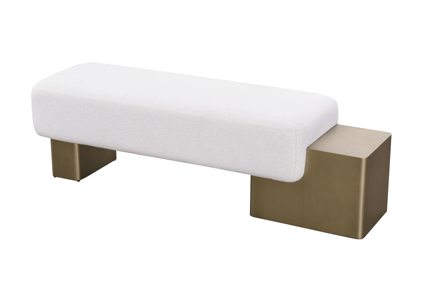Modrest Triumph Contemporary Off-White Fabric Antique Brass Bench Sleek Contemporary Design with Luxurious Comfort for Elegant Living Spaces