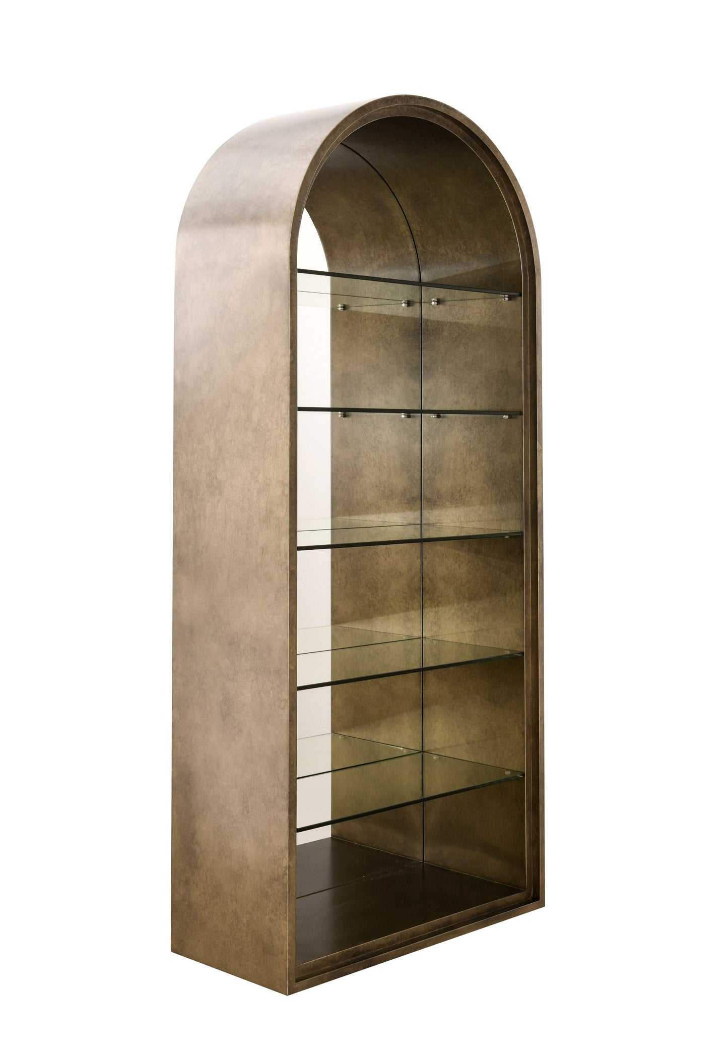 Modrest Poise Modern Antique Brass Mirror Bookcase Sophisticated Contemporary Design with Antique Brass Frame and Mirror Shelves for Elegant Living Spaces