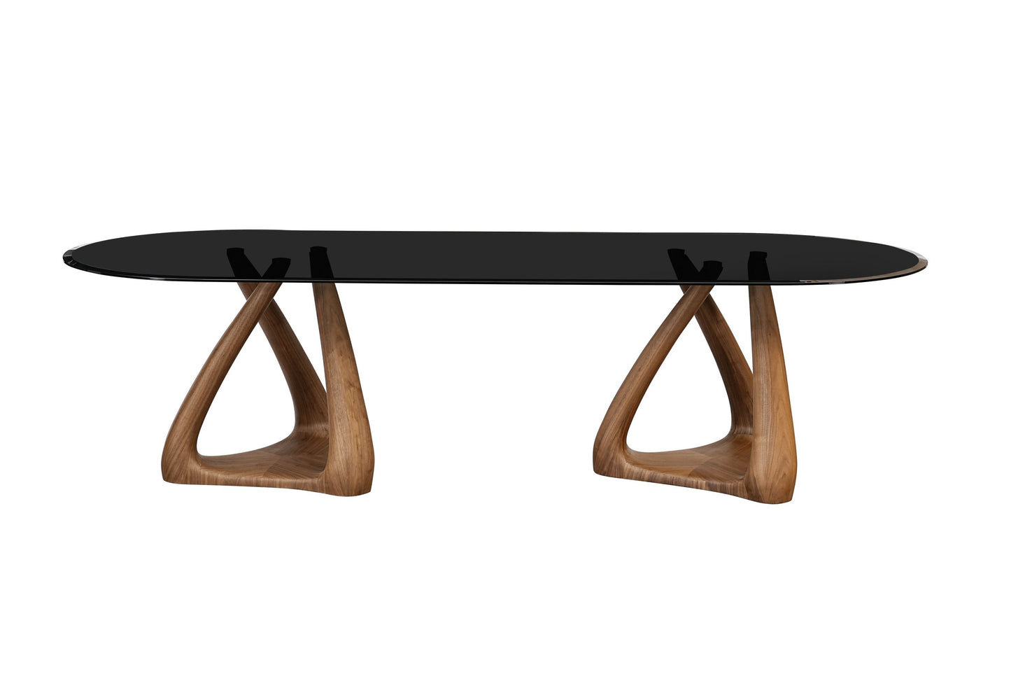 Modrest Christine Mid-Century Modern Grey Glass Walnut Oval Dining Table Timeless Mid-Century Design with Sophisticated Elegance for Stylish Dining Spaces