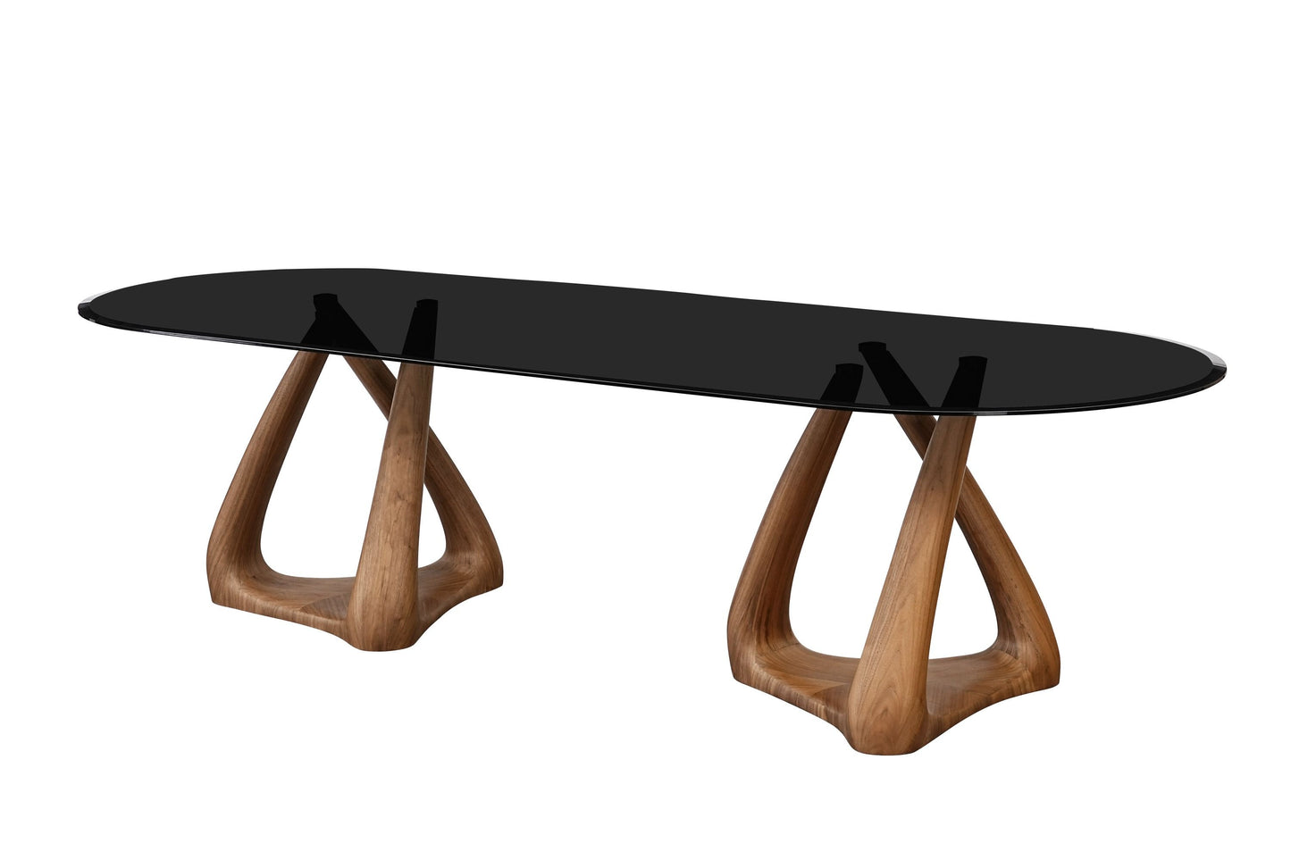 Modrest Christine Mid-Century Modern Grey Glass Walnut Oval Dining Table Timeless Mid-Century Design with Sophisticated Elegance for Stylish Dining Spaces