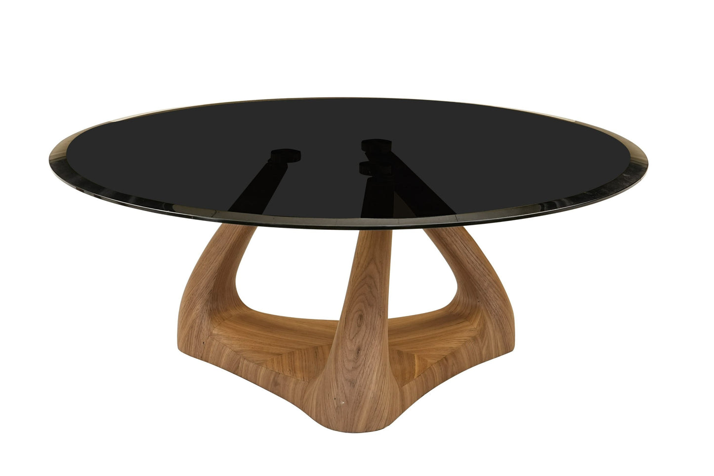Modrest Christine Mid-Century Modern Grey Glass Walnut Round Coffee Table Timeless Mid-Century Design with Sophisticated Elegance for Stylish Living Spaces