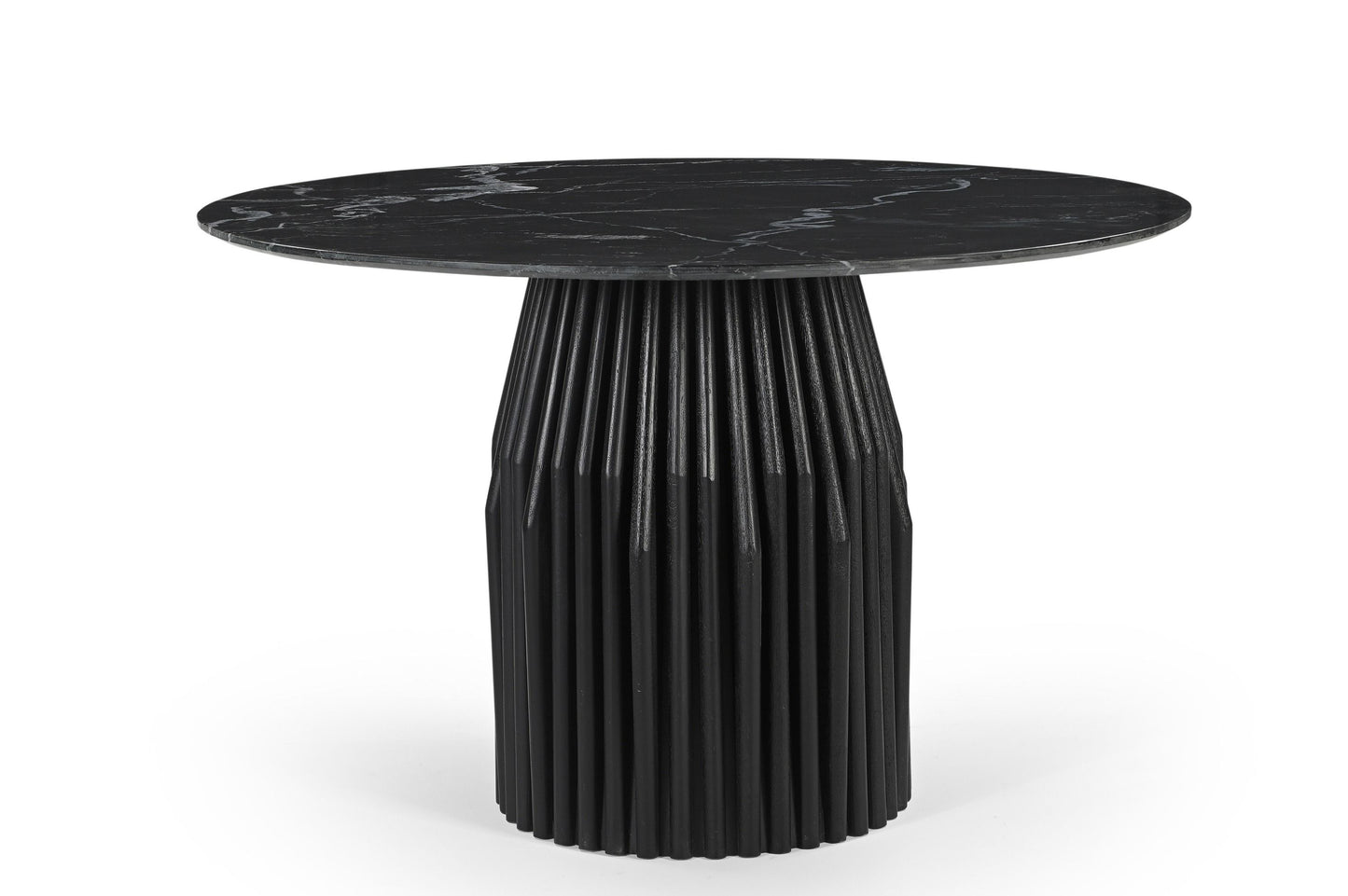 Modrest Jenna Modern Black Marble and Black Mango Round Dining Table - Elegant and Stylish Dining Table for Contemporary Interiors