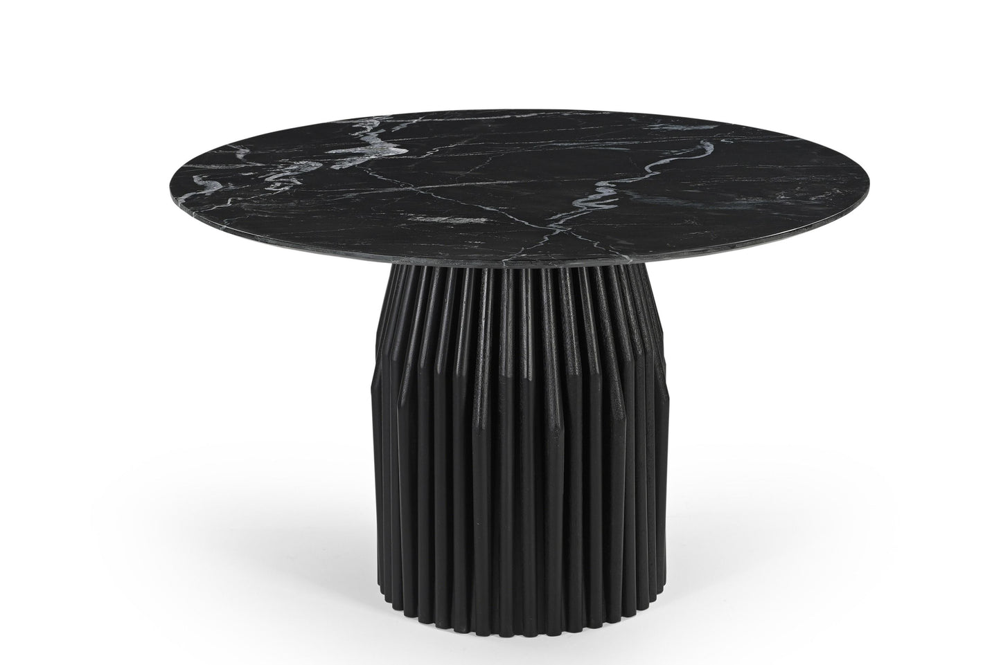 Modrest Jenna Modern Black Marble and Black Mango Round Dining Table - Elegant and Stylish Dining Table for Contemporary Interiors