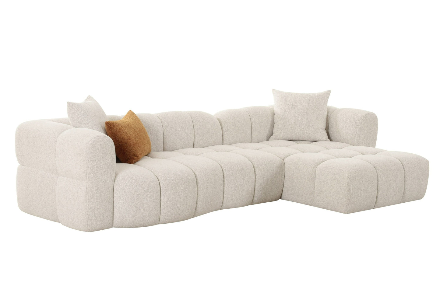 Divani Casa Freya Modern Beige Fabric Sectional with Console - Stylish and Functional Seating for Contemporary Living Rooms