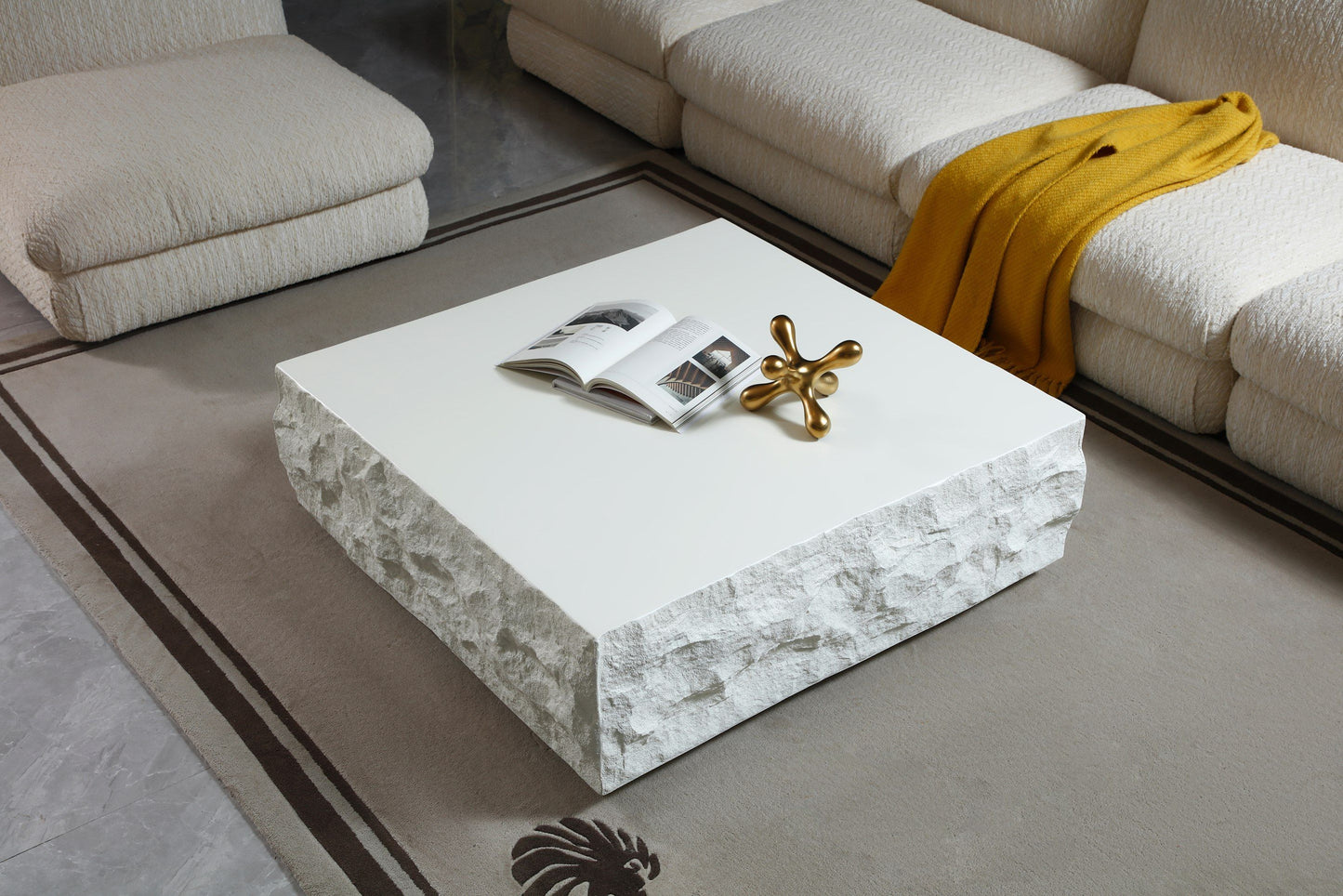 Modrest Quarry Modern Off-White Square Coffee Table A Harmonious Blend of Minimalist Design and Elegant Functionality for Contemporary Living Spaces