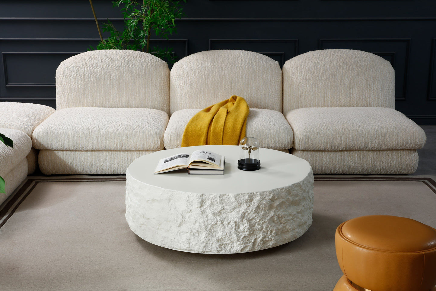 Modrest Quarry Modern Off-White Round Coffee Table A Harmonious Blend of Minimalist Design and Elegant Functionality for Contemporary Living Spaces