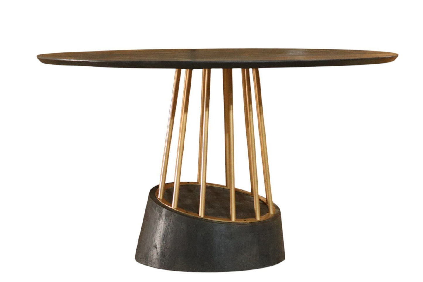 Modrest Cotopaxi - Modern Charcoal + Brass Round Dining Table – Sleek and Elegant Dining Table for Contemporary Homes