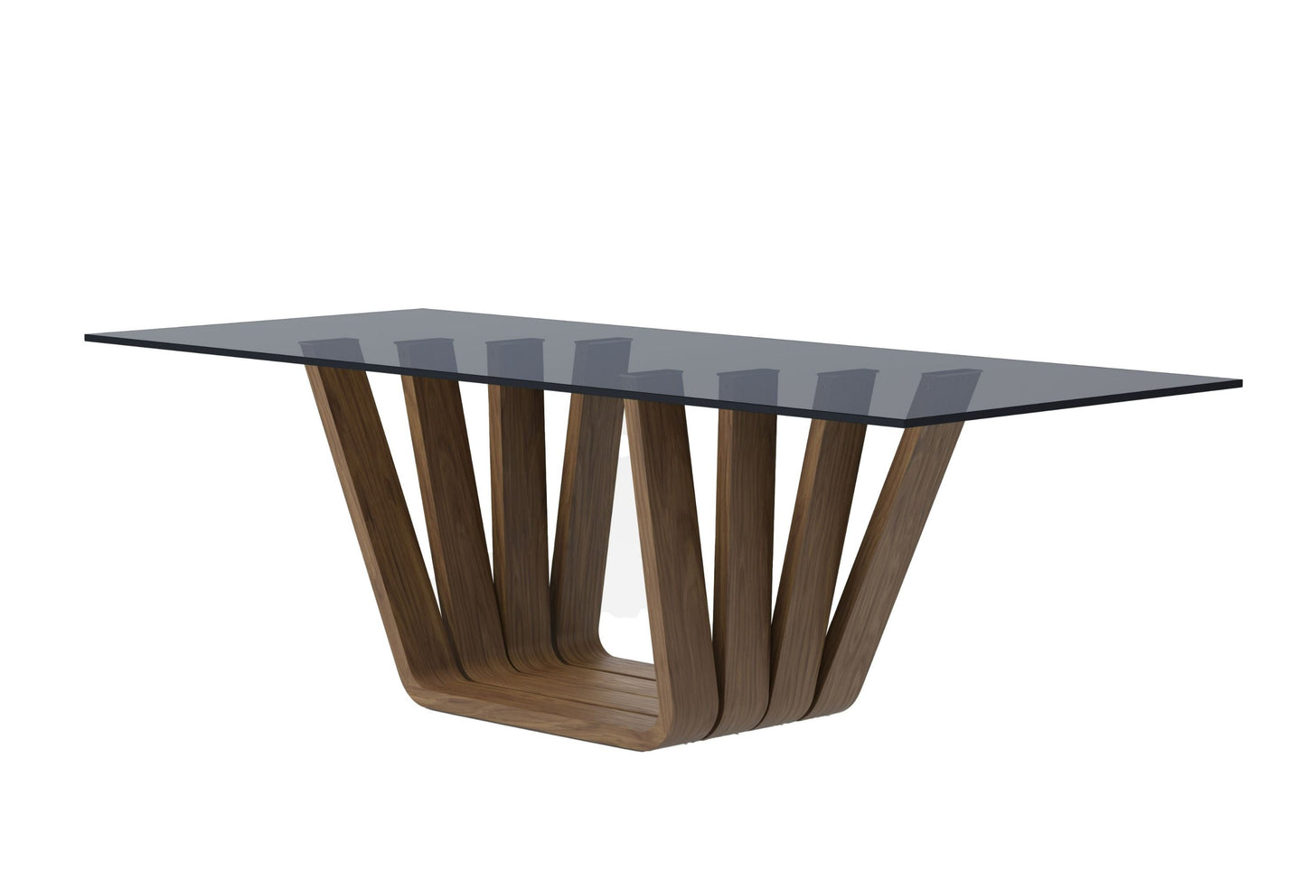 Modrest Solvang Contemporary Grey Glass Walnut Rectangular Dining Table A Sophisticated Blend of Sleek Modern Design and Natural Warmth for Elegant Dining Spaces