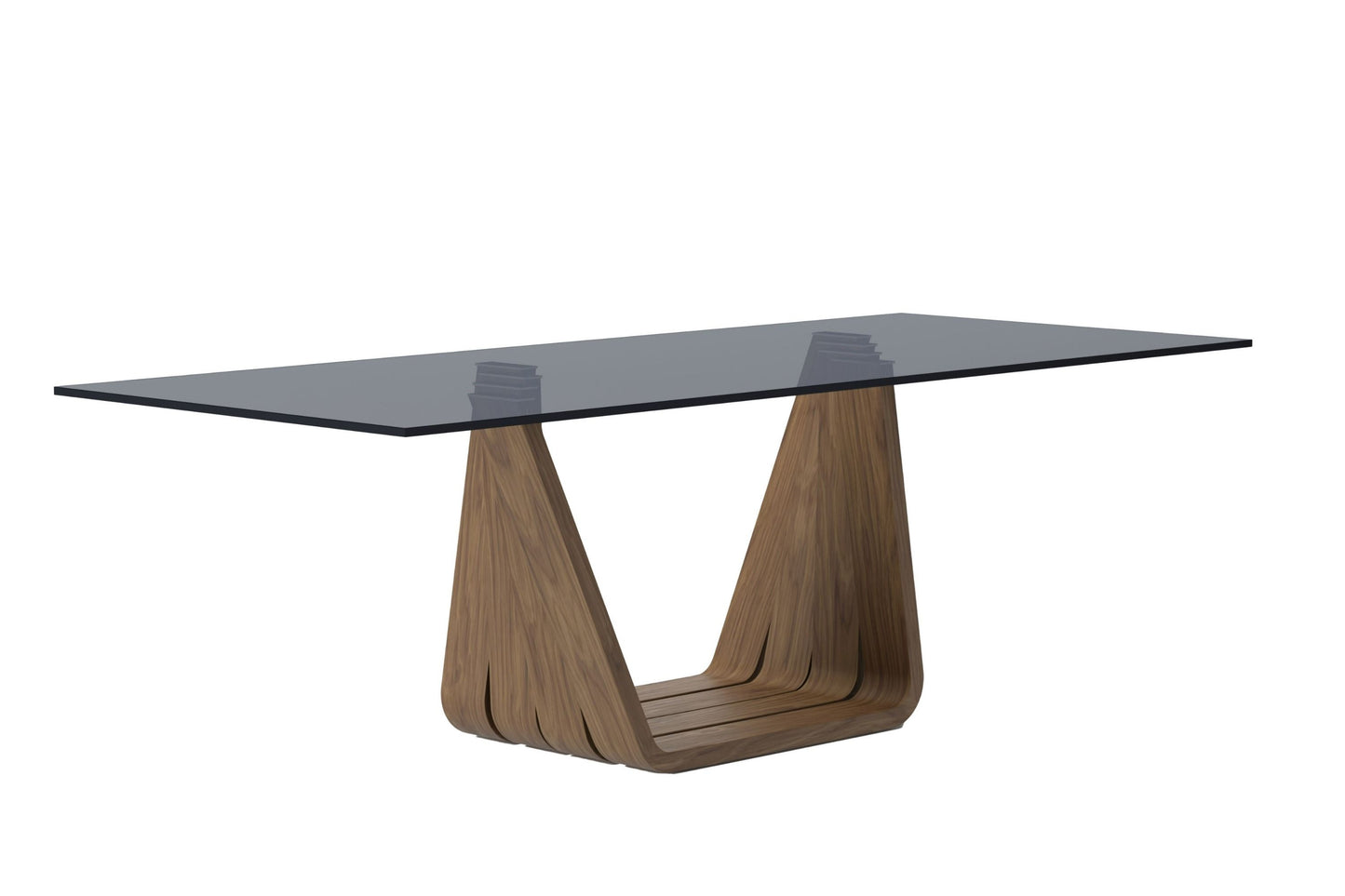 Modrest Solvang Contemporary Grey Glass Walnut Rectangular Dining Table A Sophisticated Blend of Sleek Modern Design and Natural Warmth for Elegant Dining Spaces