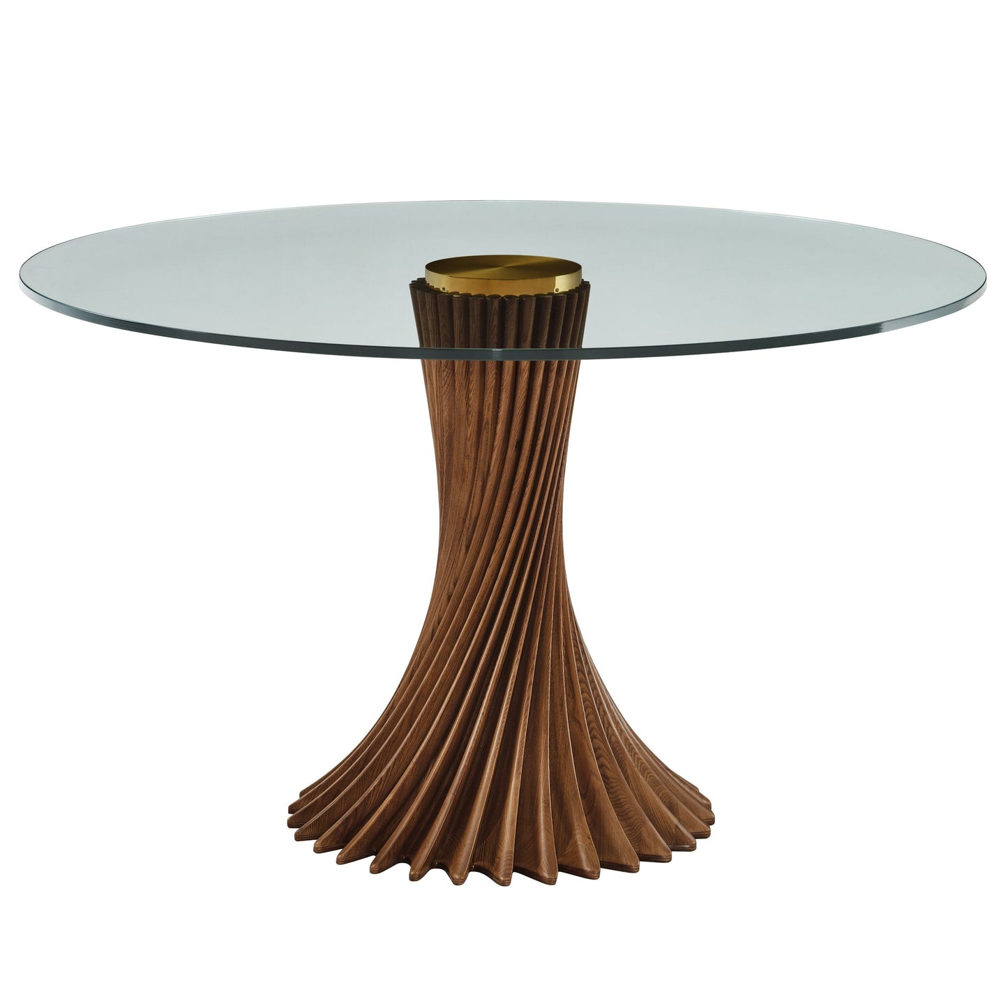 Modrest Ocasio Modern Glass & Walnut Round Dining Table - Elegant Dining Room Centerpiece