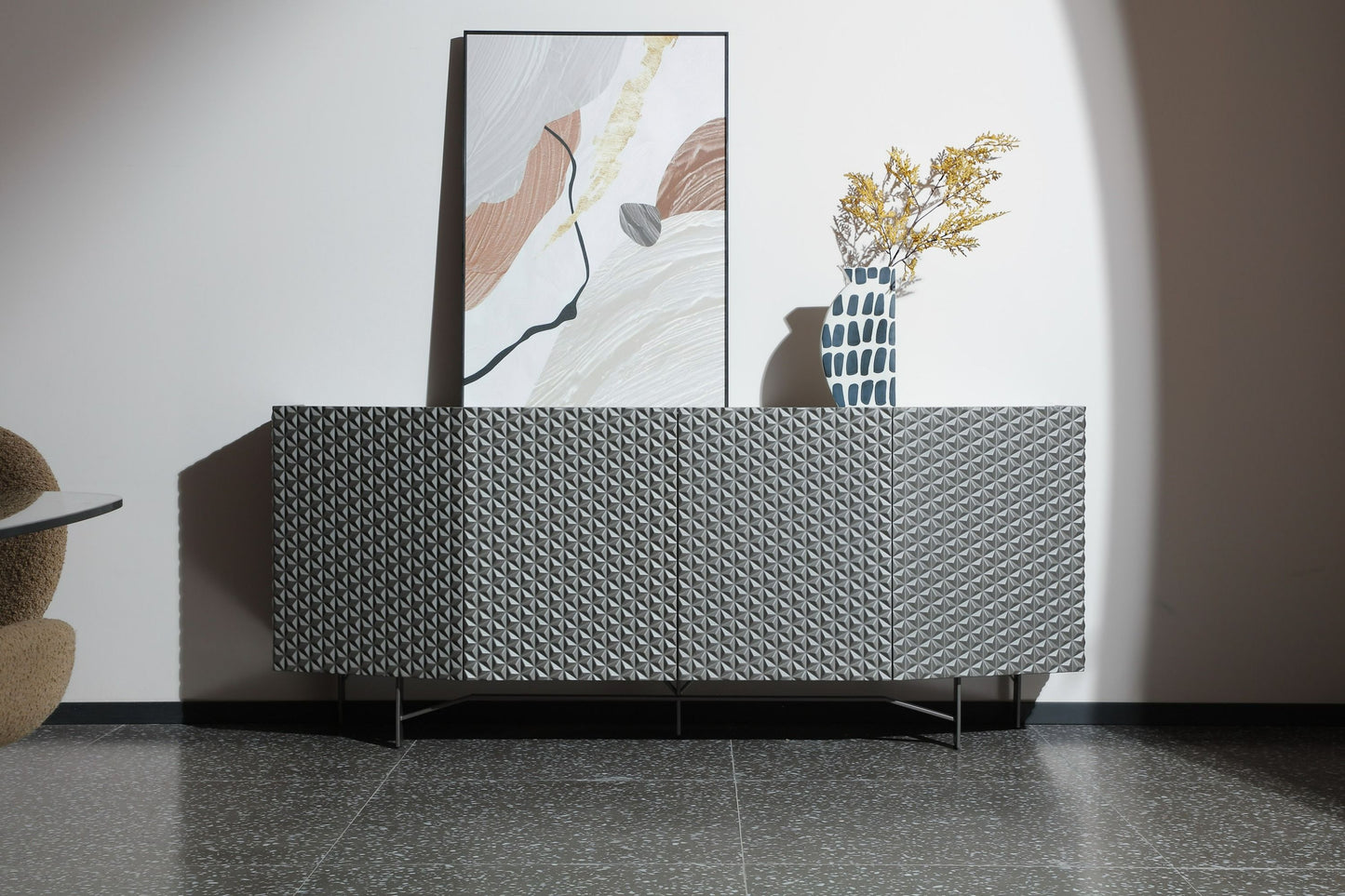 Lamod Raphael Modern Silver Buffet – Sleek Contemporary Sideboard Cabinet