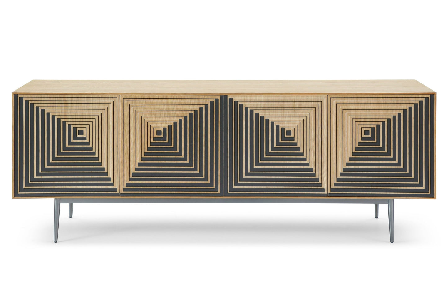 Modrest Azteca Modern Buffet – White Oak with Black Geometric Pattern - Stylish Storage & Display