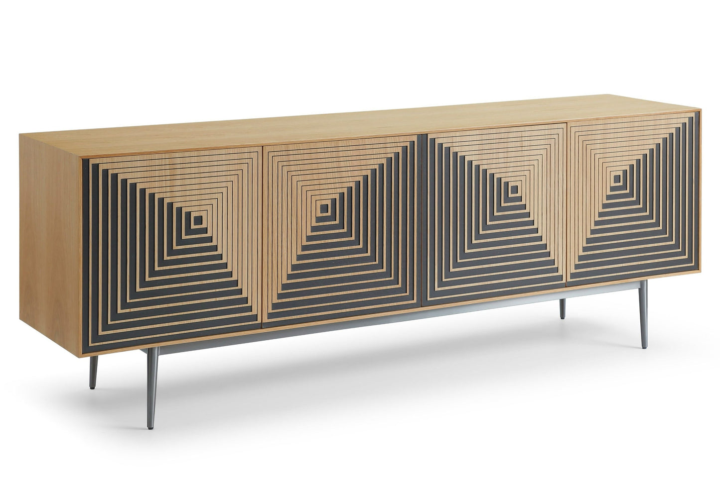 Modrest Azteca Modern Buffet – White Oak with Black Geometric Pattern - Stylish Storage & Display