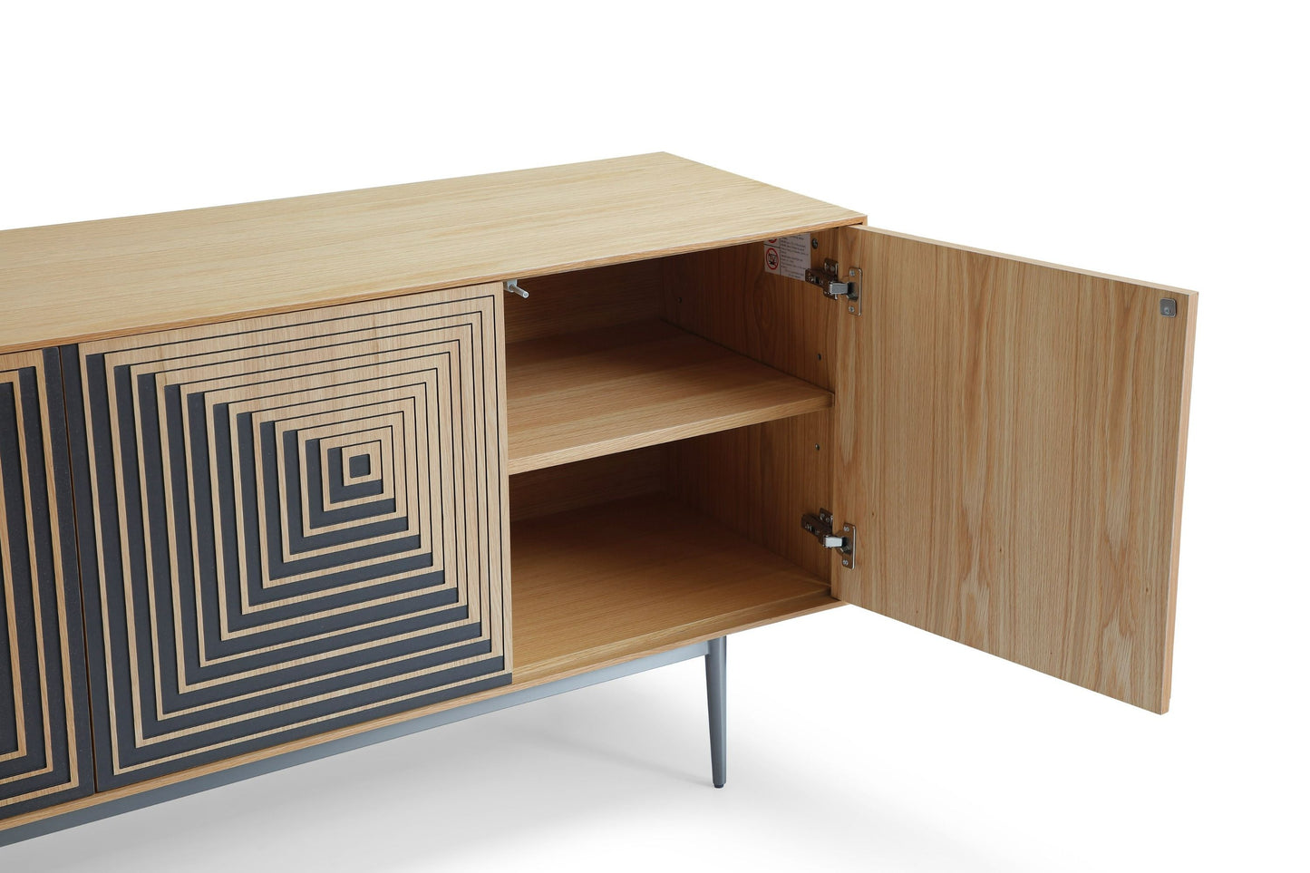 Modrest Azteca Modern Buffet – White Oak with Black Geometric Pattern - Stylish Storage & Display