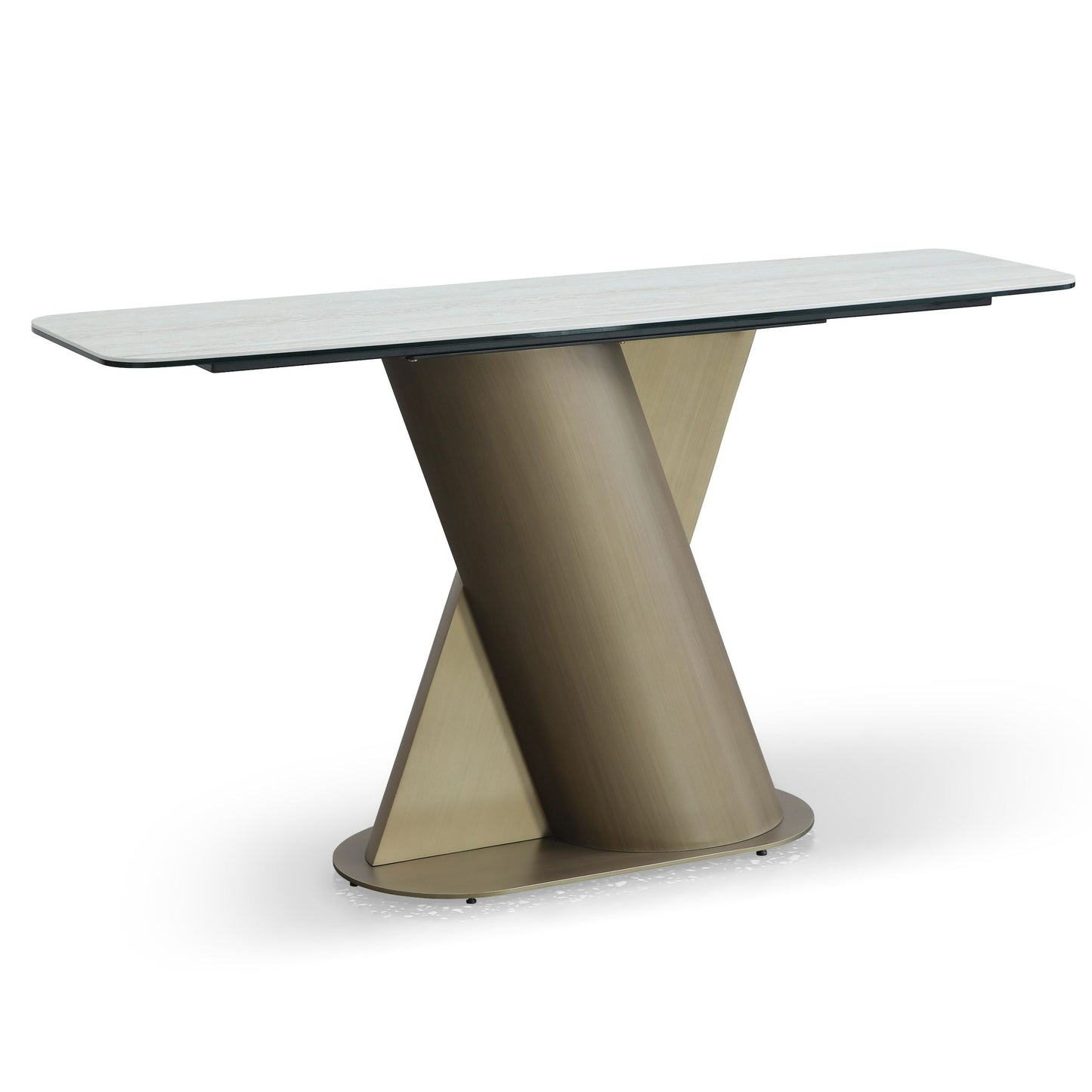 Lamod Kiefer Modern Faux Travertine Ceramic and Bronze Console Table – Luxury Entryway or Hallway Table