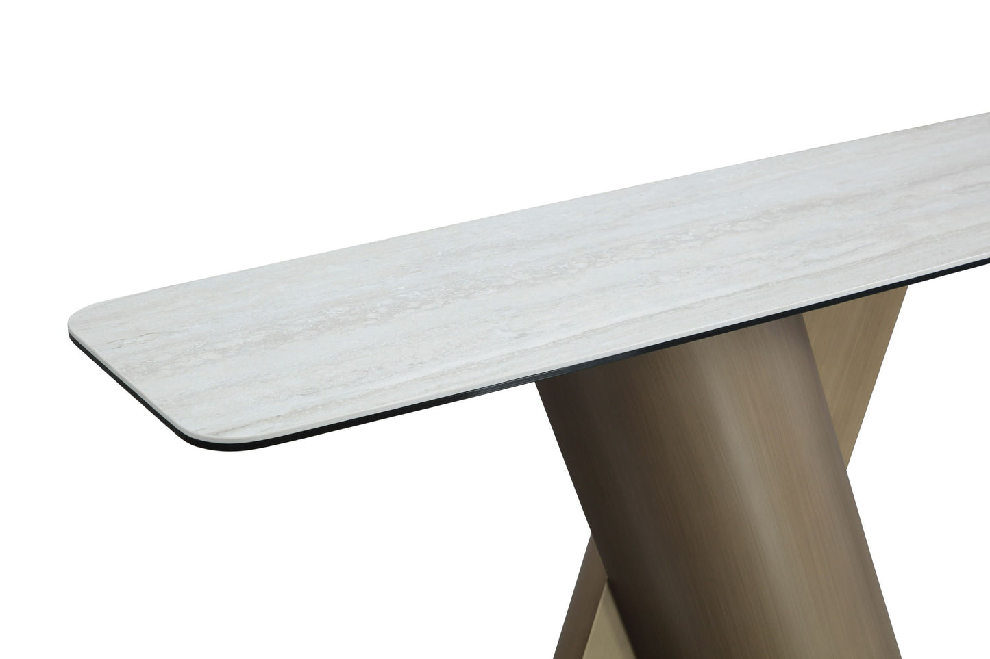 Lamod Kiefer Modern Faux Travertine Ceramic and Bronze Console Table – Luxury Entryway or Hallway Table
