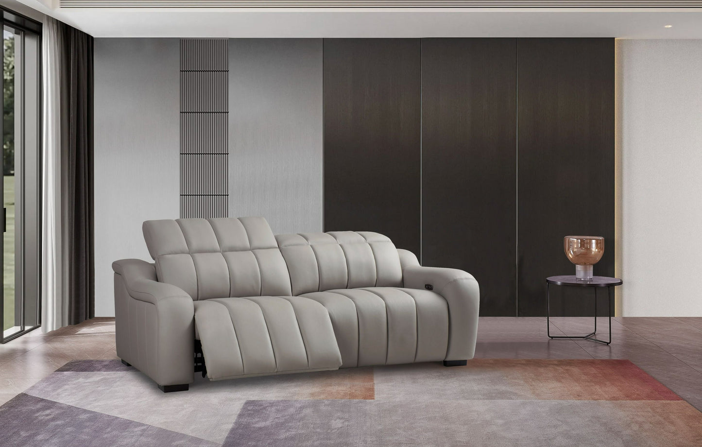 Divani Casa Paddy Modern Grey Leather Sofa with 2 Recliners - Luxurious and Comfortable Seating for Your Living Room