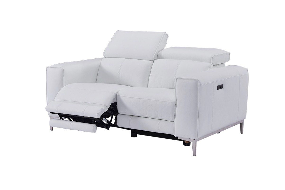 Divani Casa Chignik Modern White Leather Sofa with 2 Recliners - Elegant and Comfortable Seating for Luxurious Living Rooms