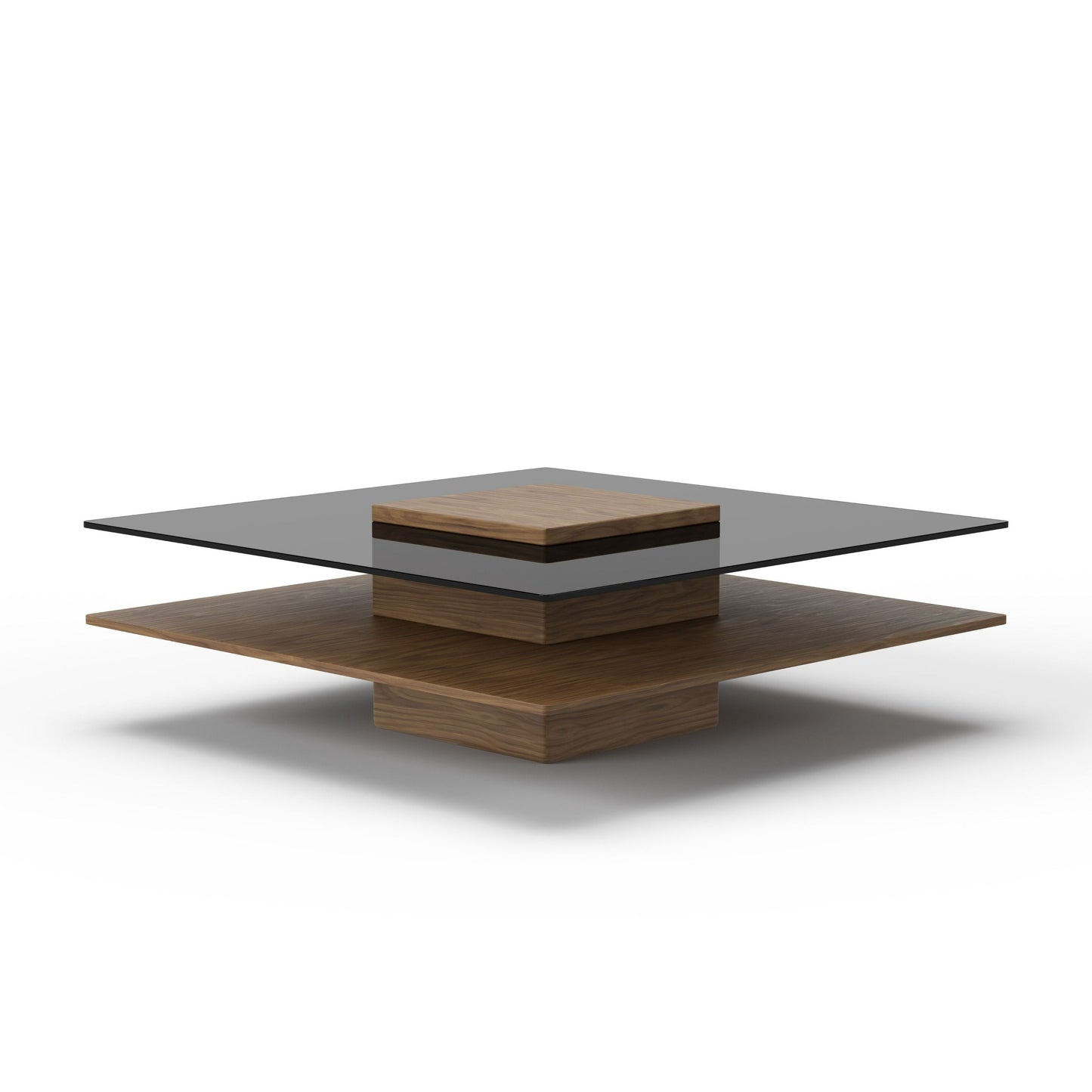 Modrest Clarion Modern Walnut & Grey Glass Coffee Table - Chic and Sophisticated Living Room Accent