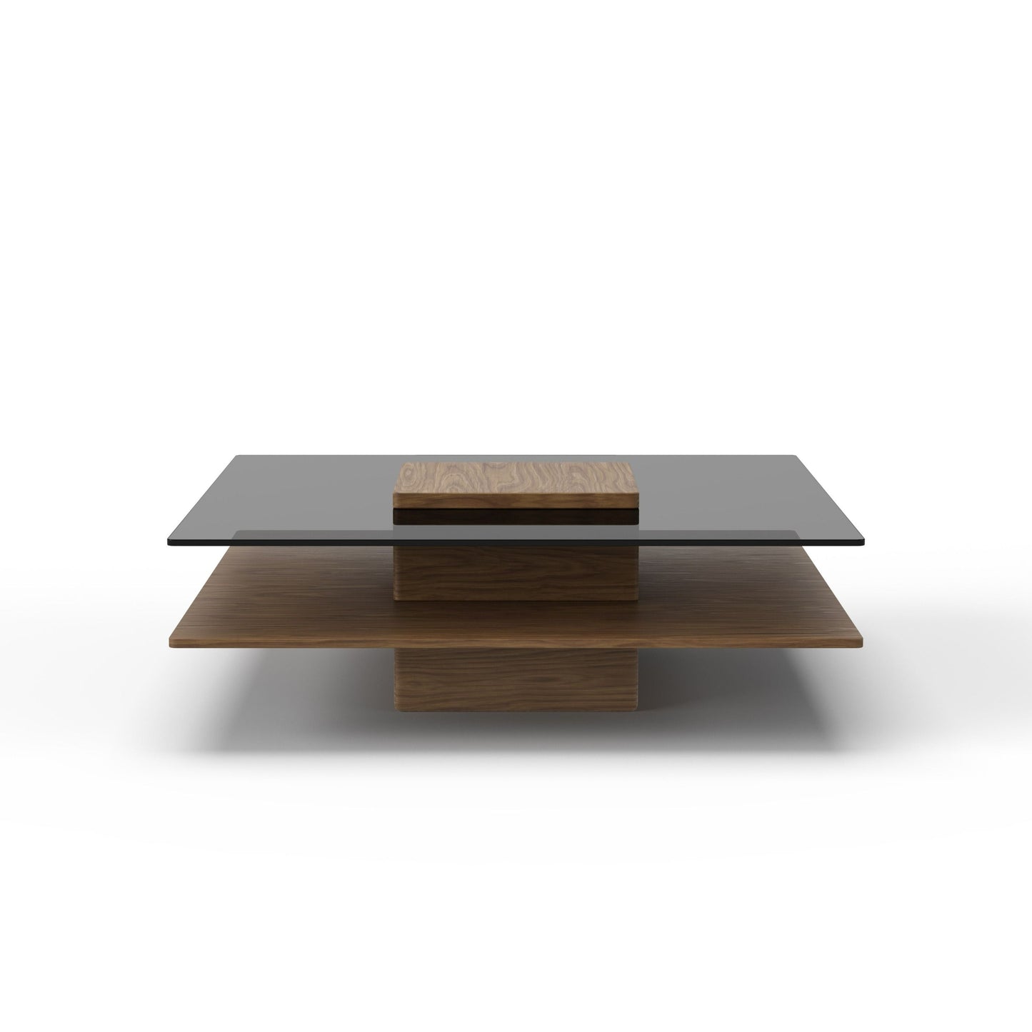 Modrest Clarion Modern Walnut & Grey Glass Coffee Table - Chic and Sophisticated Living Room Accent