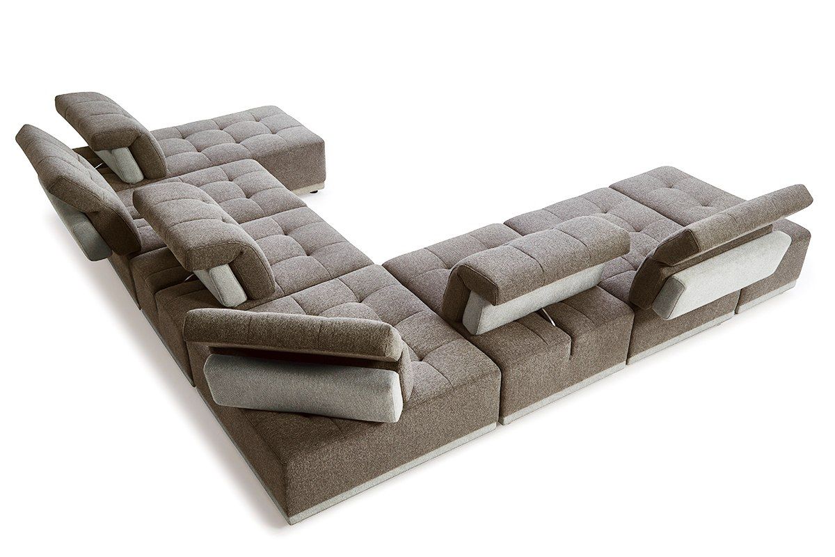 Divani Casa Ekron Modern Brown & Beige Fabric Modular Sectional Sofa - Stylish and Comfortable Seating for Any Living Room