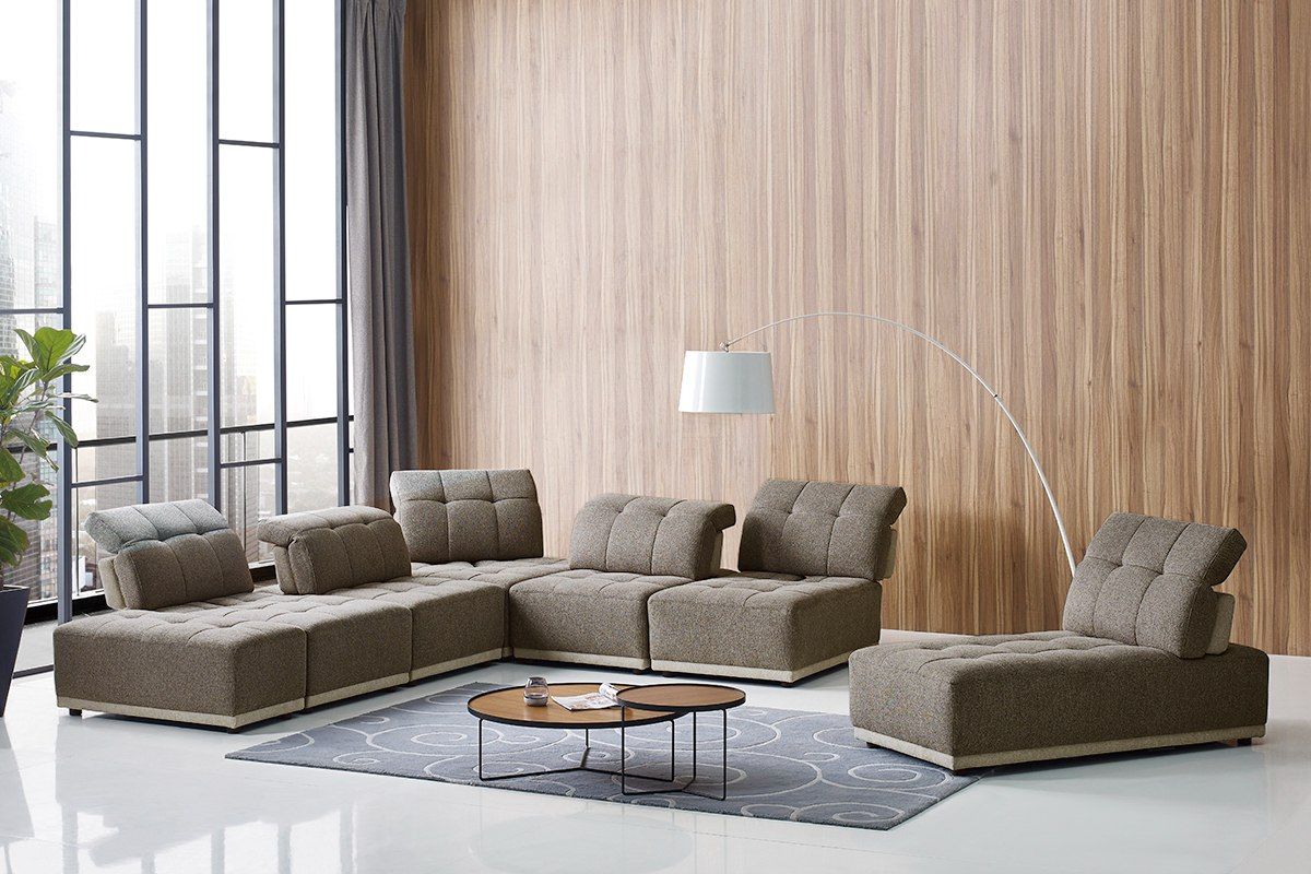 Divani Casa Ekron Modern Brown & Beige Fabric Modular Sectional Sofa - Stylish and Comfortable Seating for Any Living Room