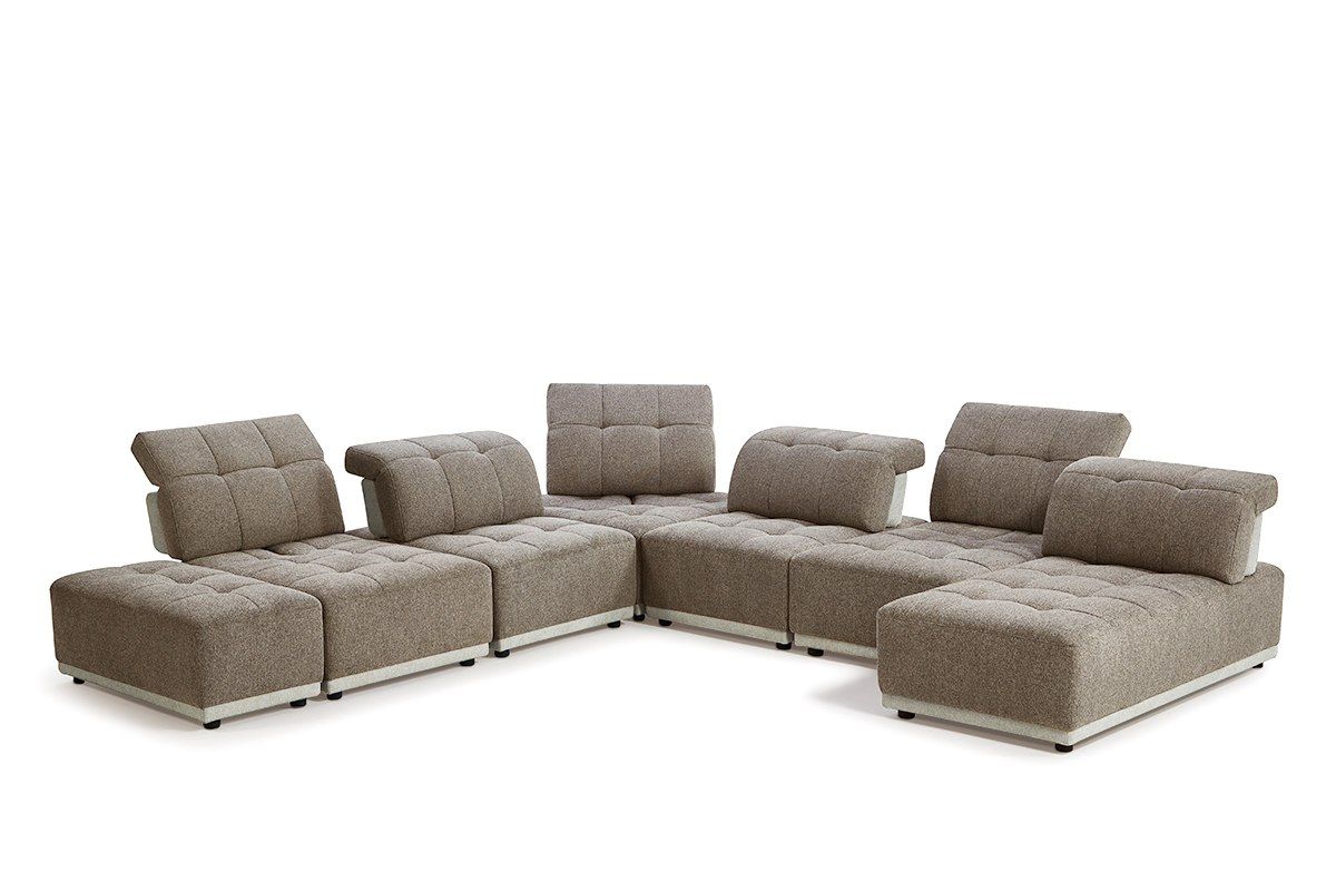 Divani Casa Ekron Modern Brown & Beige Fabric Modular Sectional Sofa - Stylish and Comfortable Seating for Any Living Room