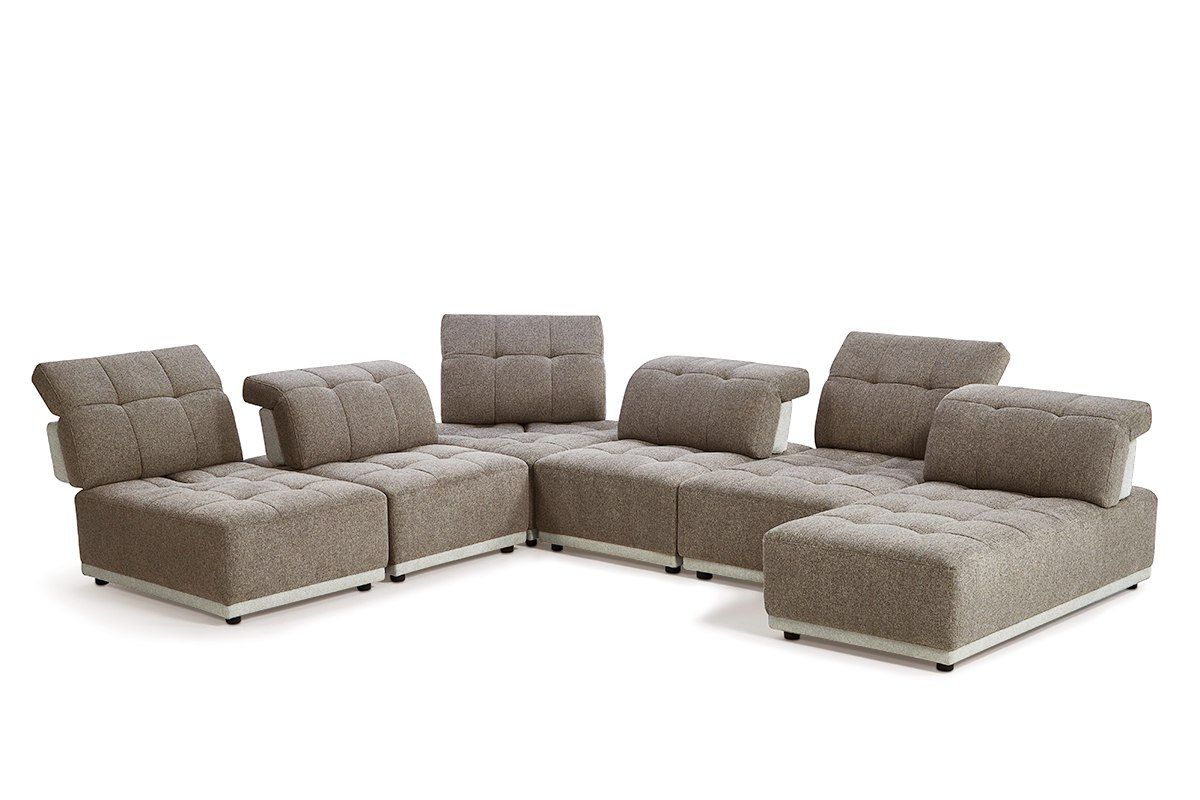 Divani Casa Ekron Modern Brown & Beige Fabric Modular Sectional Sofa - Stylish and Comfortable Seating for Any Living Room