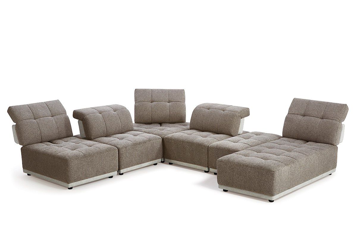 Divani Casa Ekron Modern Brown & Beige Fabric Modular Sectional Sofa - Stylish and Comfortable Seating for Any Living Room