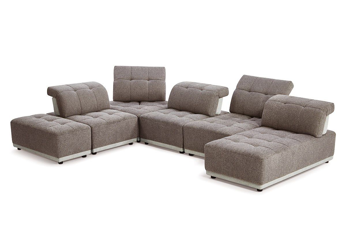 Divani Casa Ekron Modern Brown & Beige Fabric Modular Sectional Sofa - Stylish and Comfortable Seating for Any Living Room