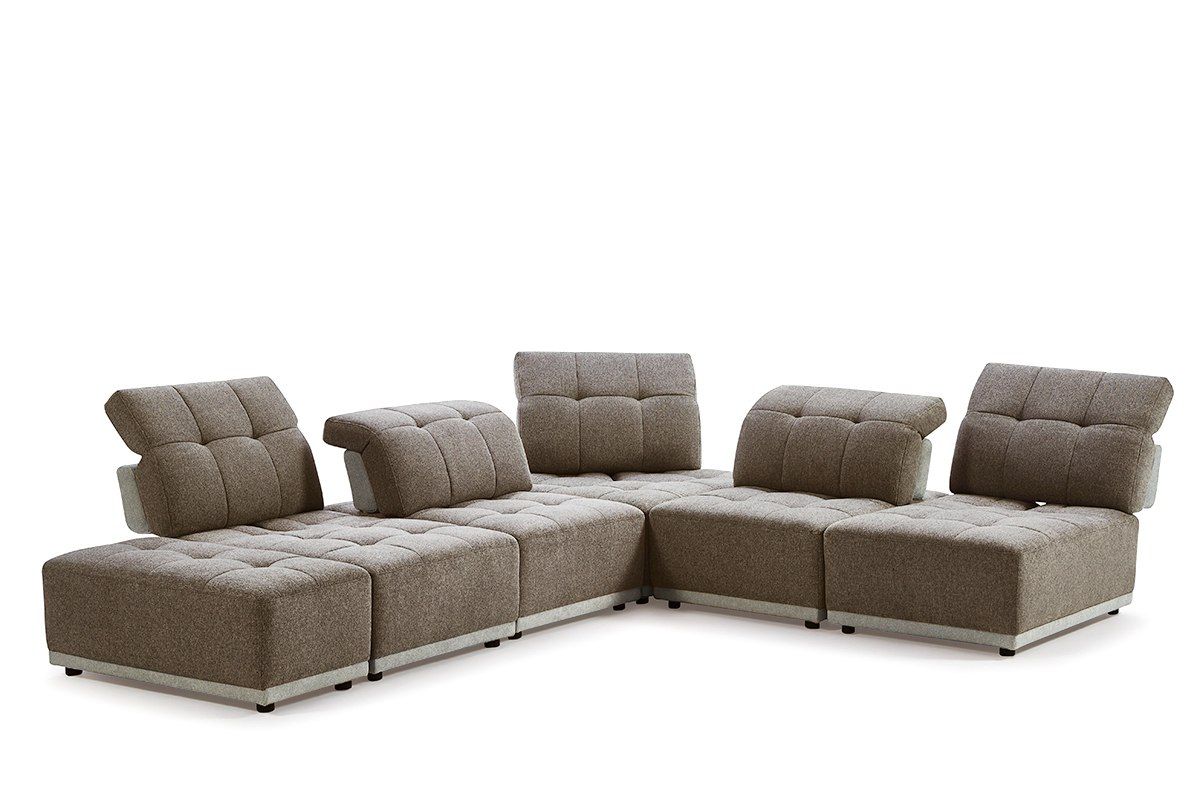 Divani Casa Ekron Modern Brown & Beige Fabric Modular Sectional Sofa - Stylish and Comfortable Seating for Any Living Room