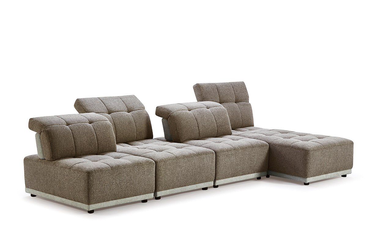 Divani Casa Ekron Modern Brown & Beige Fabric Modular Sectional Sofa - Stylish and Comfortable Seating for Any Living Room