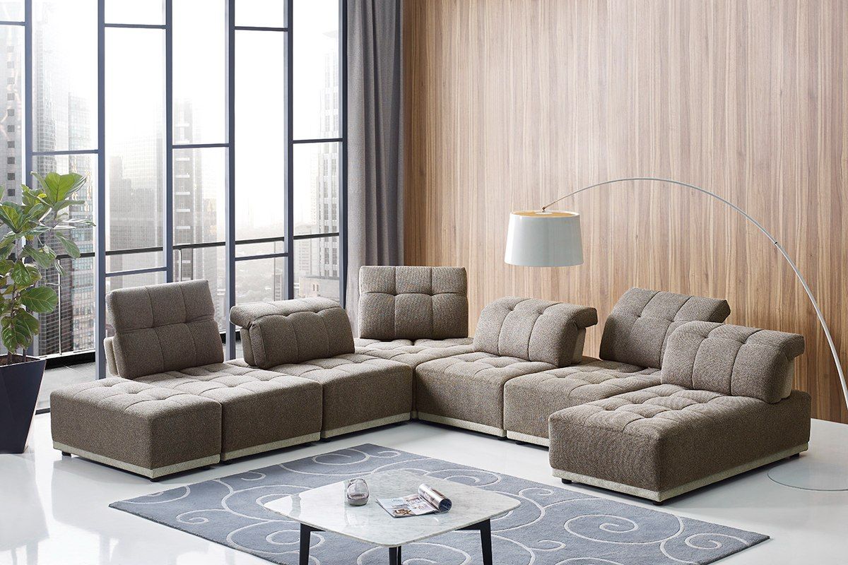 Divani Casa Ekron Modern Brown & Beige Fabric Modular Sectional Sofa - Stylish and Comfortable Seating for Any Living Room