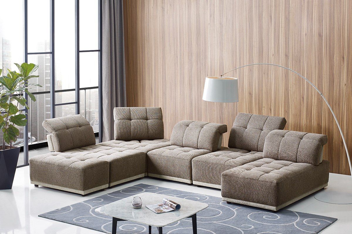 Divani Casa Ekron Modern Brown & Beige Fabric Modular Sectional Sofa - Stylish and Comfortable Seating for Any Living Room