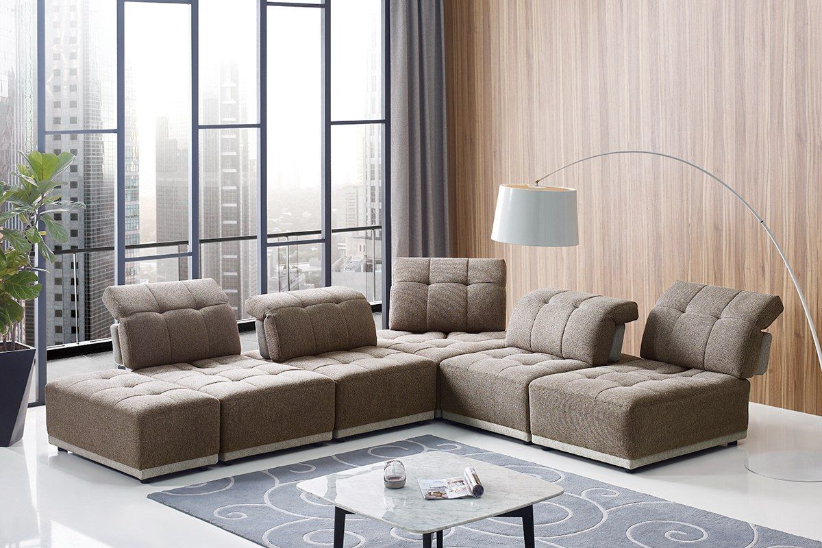 Divani Casa Ekron Modern Brown & Beige Fabric Modular Sectional Sofa - Stylish and Comfortable Seating for Any Living Room