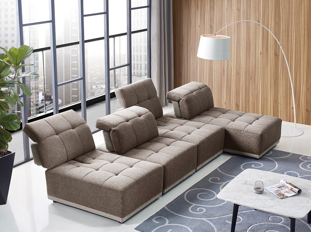 Divani Casa Ekron Modern Brown & Beige Fabric Modular Sectional Sofa - Stylish and Comfortable Seating for Any Living Room
