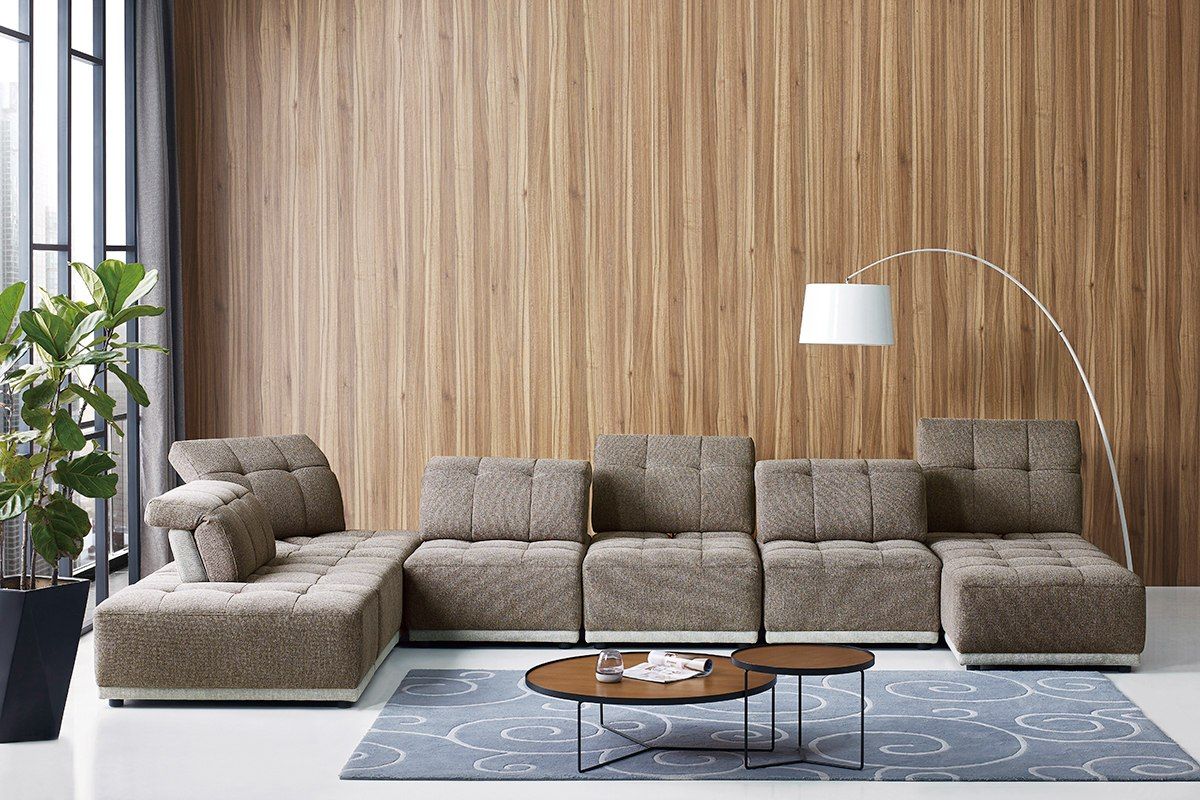 Divani Casa Ekron Modern Brown & Beige Fabric Modular Sectional Sofa - Stylish and Comfortable Seating for Any Living Room