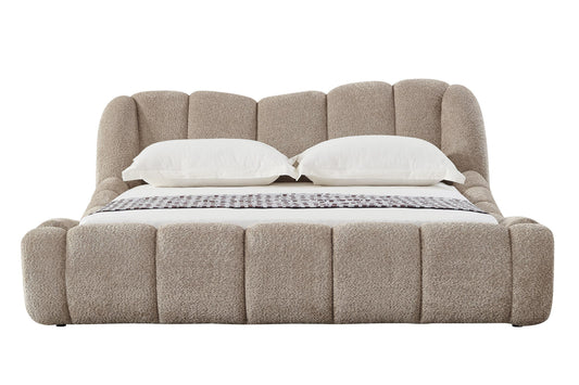 Modrest Janine Modern Bed β Upholstered Tan Fabric Platform Frame