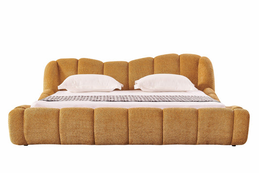 Modrest Janine Modern Bed β Upholstered Platform Frame in Tan Fabric