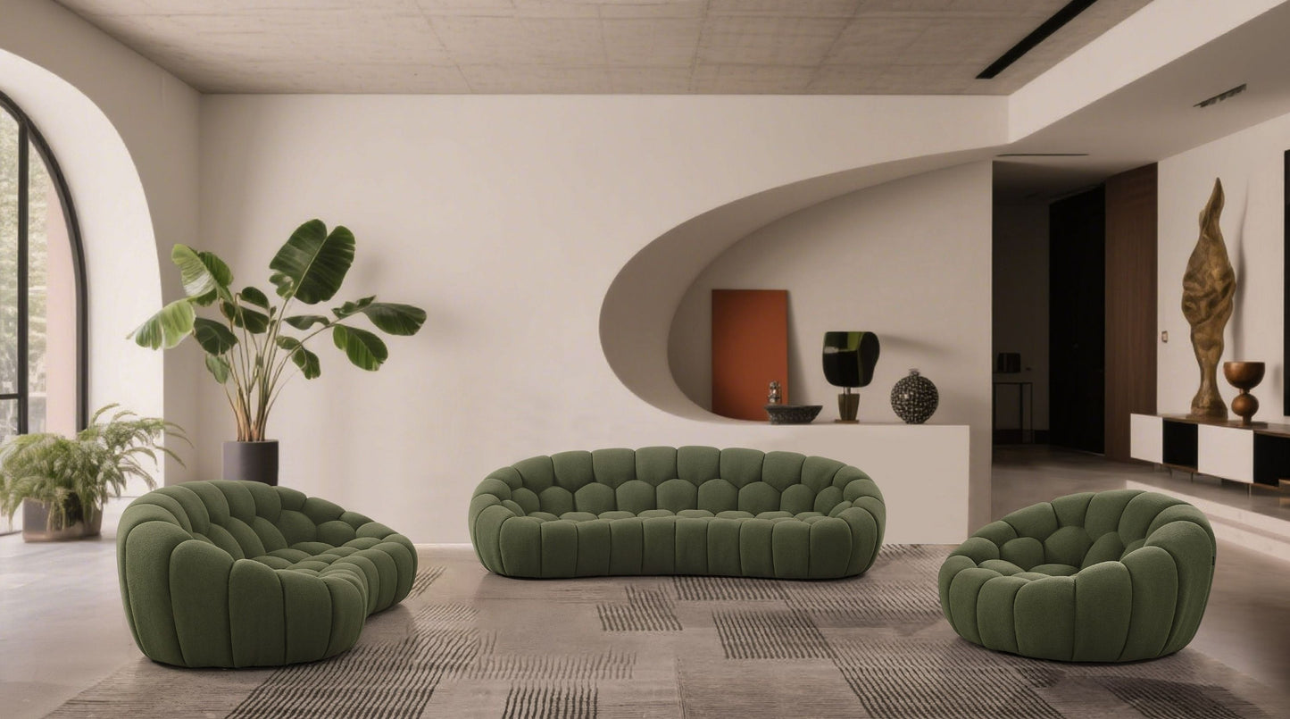 Divani Casa Yolonda Modern Curved Green Fabric Sofa Set β Stylish Contemporary Living Room Seating