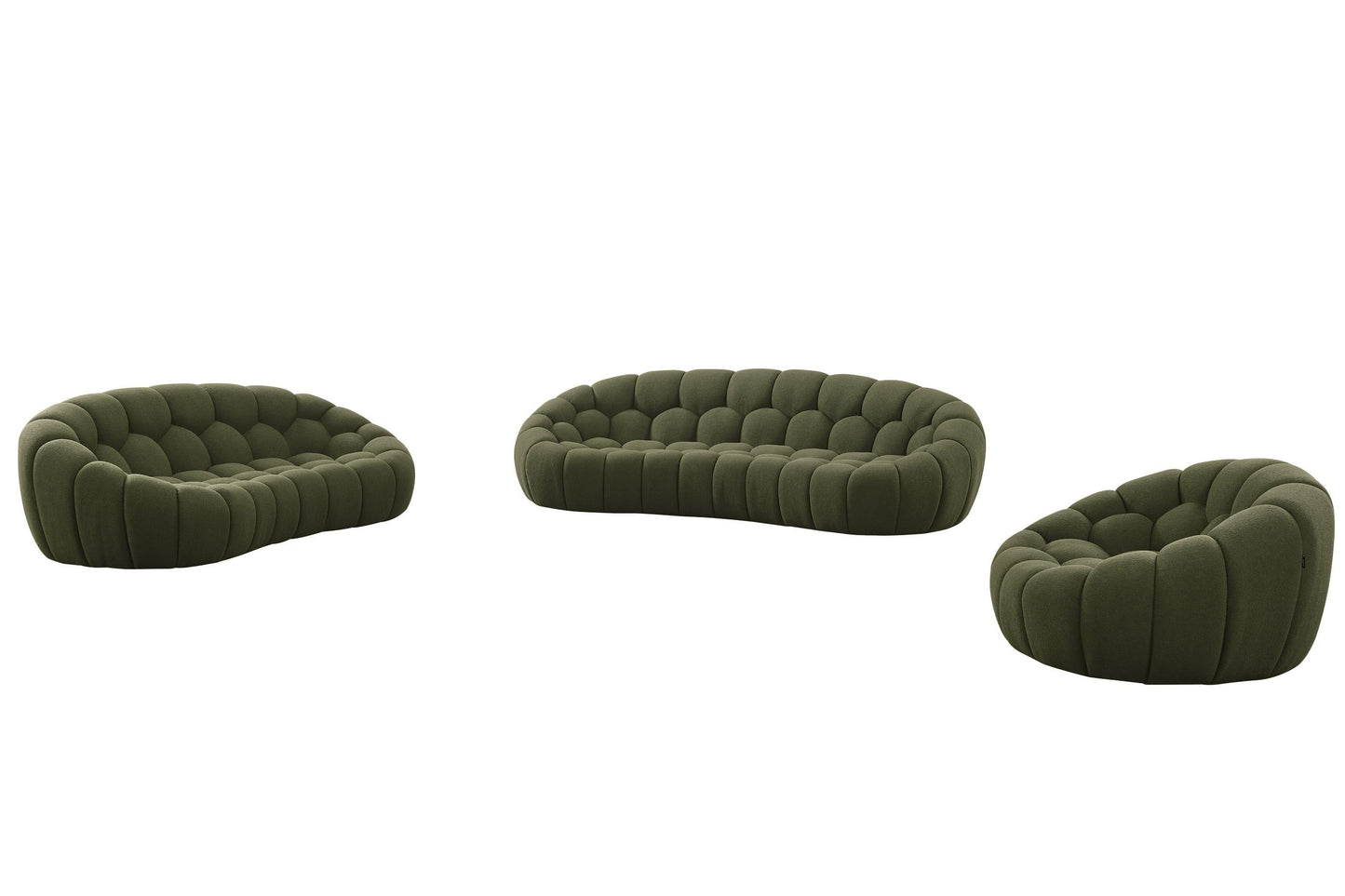 Divani Casa Yolonda Modern Curved Green Fabric Sofa Set β Stylish Contemporary Living Room Seating